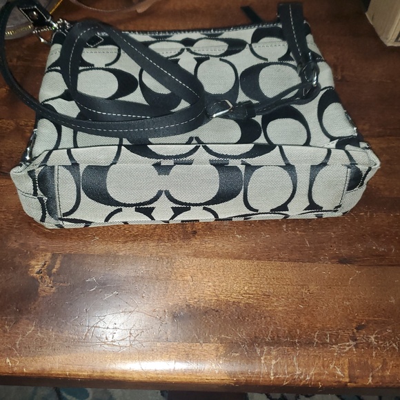 Coach Signature Black and Gray Women's Crossbody Bag. 12" Wide X 10" Tall. - Picture 10 of 13